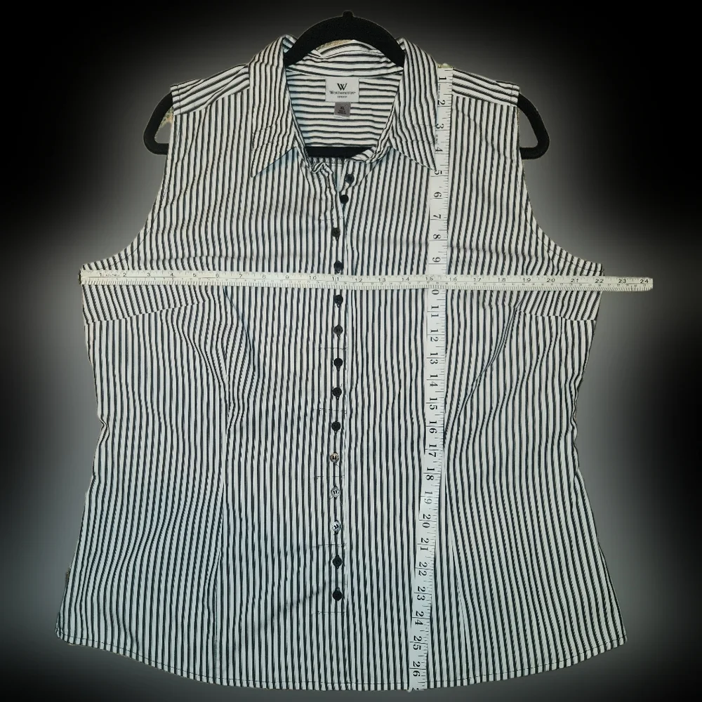 Black and White Striped Sleeveless Blouse SKU A08 - Picture 5 of 5